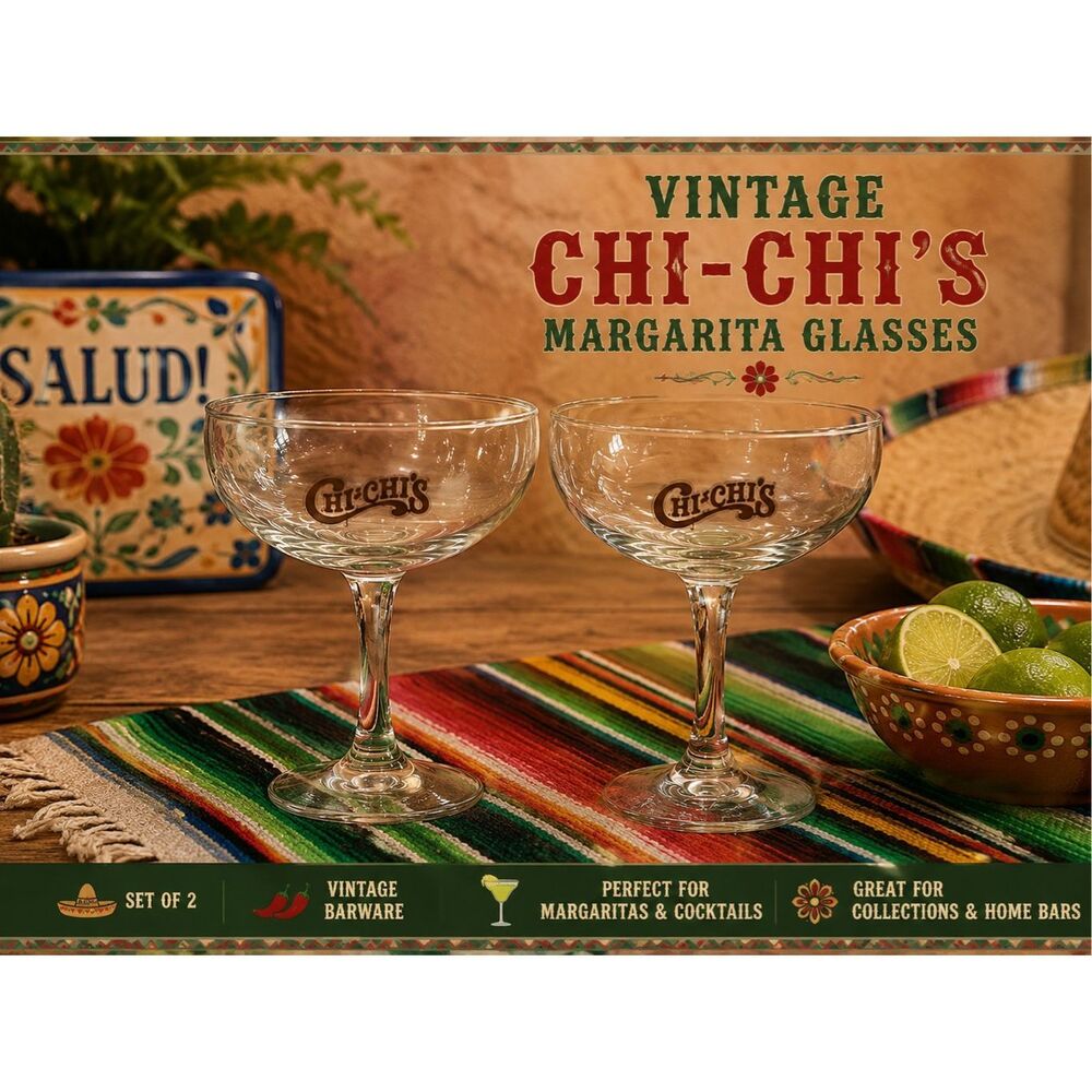 Chi-Chi’s 12oz Margarita Glasses with Brown set  of 2 vintage